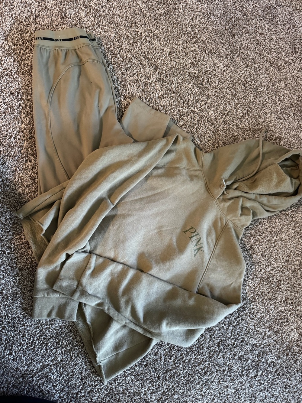 PINK Victoria's Secret Olive Green Hoodie & leggings Set